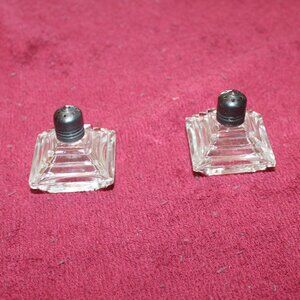 Vintage Pyramid Shaped Art Deco Glass Salt and Pepper Shakers